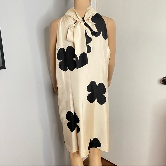 Elegant  & Classy Black and Cream Floral Dress 100% Silk - Size 10 - Picture 4 of 15